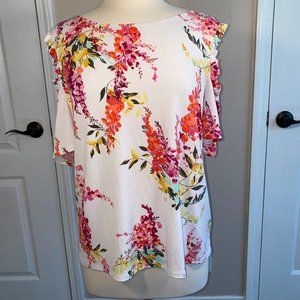 Worthington cold shoulder top PL ruffle EUC